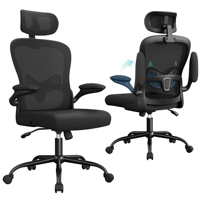 Furmax High Back Office Chair Ergonomic Mesh Chair with Adjustable Padded Headrest and Flip up Armrest, Beige