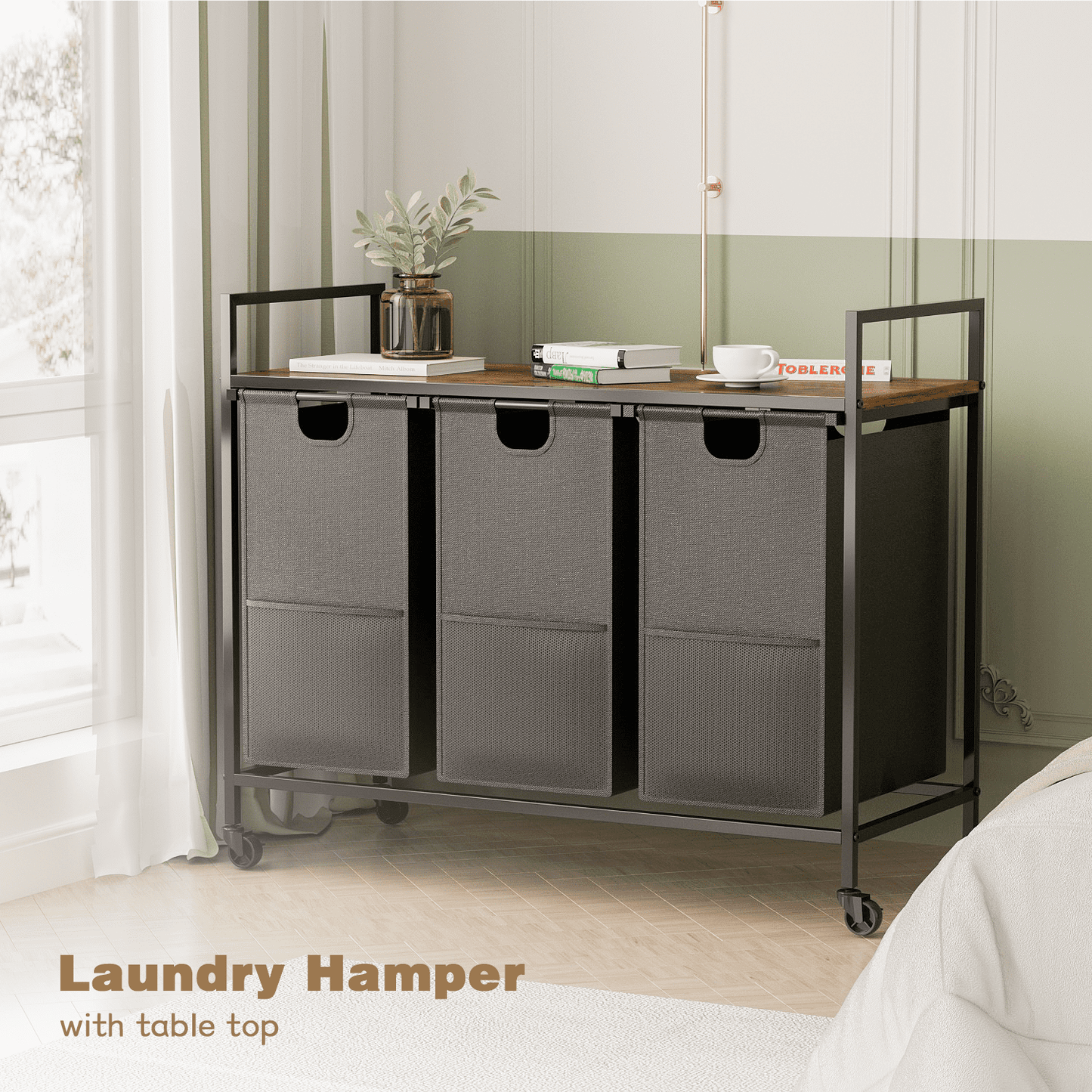 Furmax Laundry Sorter Organizer, Laundry Hamper with 3 Removable Laundry Sorter Bags and Top Shelf, Clothes Hamper for Laundry Room, Bathroom