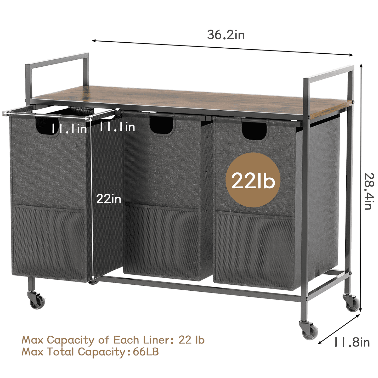 Furmax Laundry Sorter Organizer, Laundry Hamper with 3 Removable Laundry Sorter Bags and Top Shelf, Clothes Hamper for Laundry Room, Bathroom