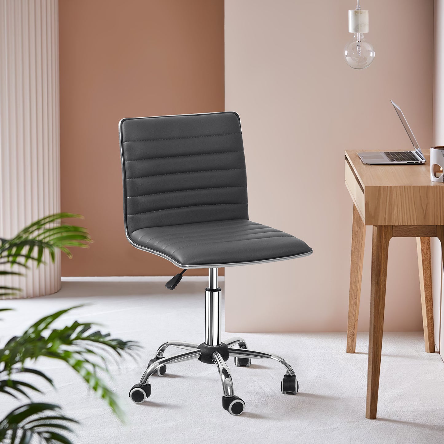 Furmax Mid Back Faux Leather Office Desk Computer Task Chair, with Armless