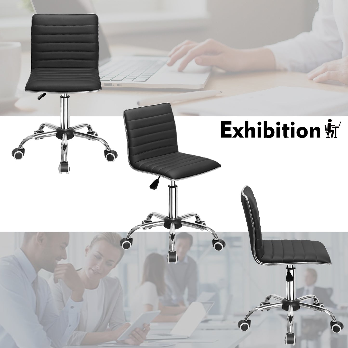 Furmax Mid Back Faux Leather Office Desk Computer Task Chair, with Armless