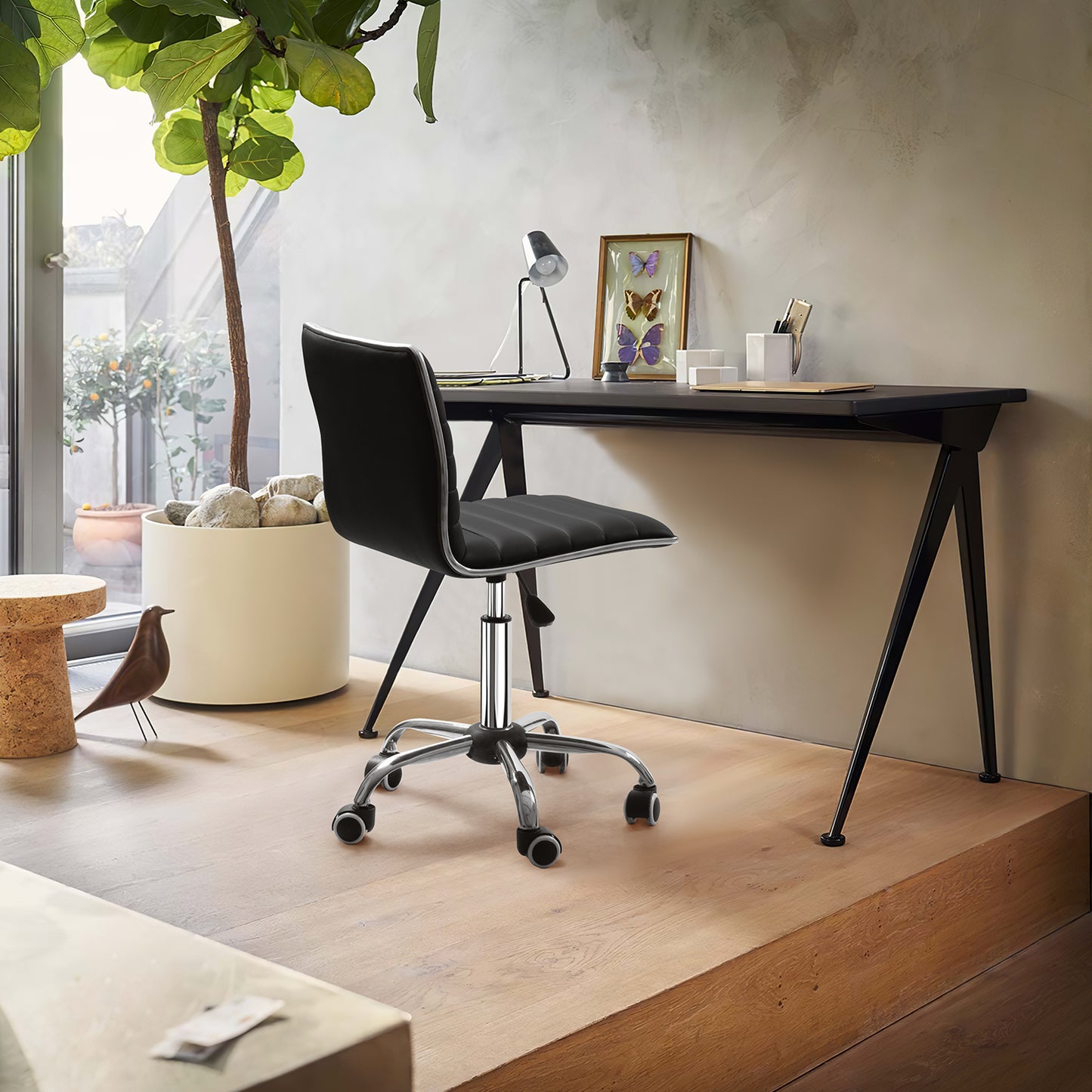 Furmax Mid Back Faux Leather Office Desk Computer Task Chair, with Armless
