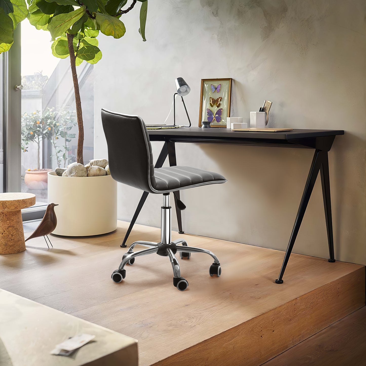 Furmax Mid Back Faux Leather Office Desk Computer Task Chair, with Armless