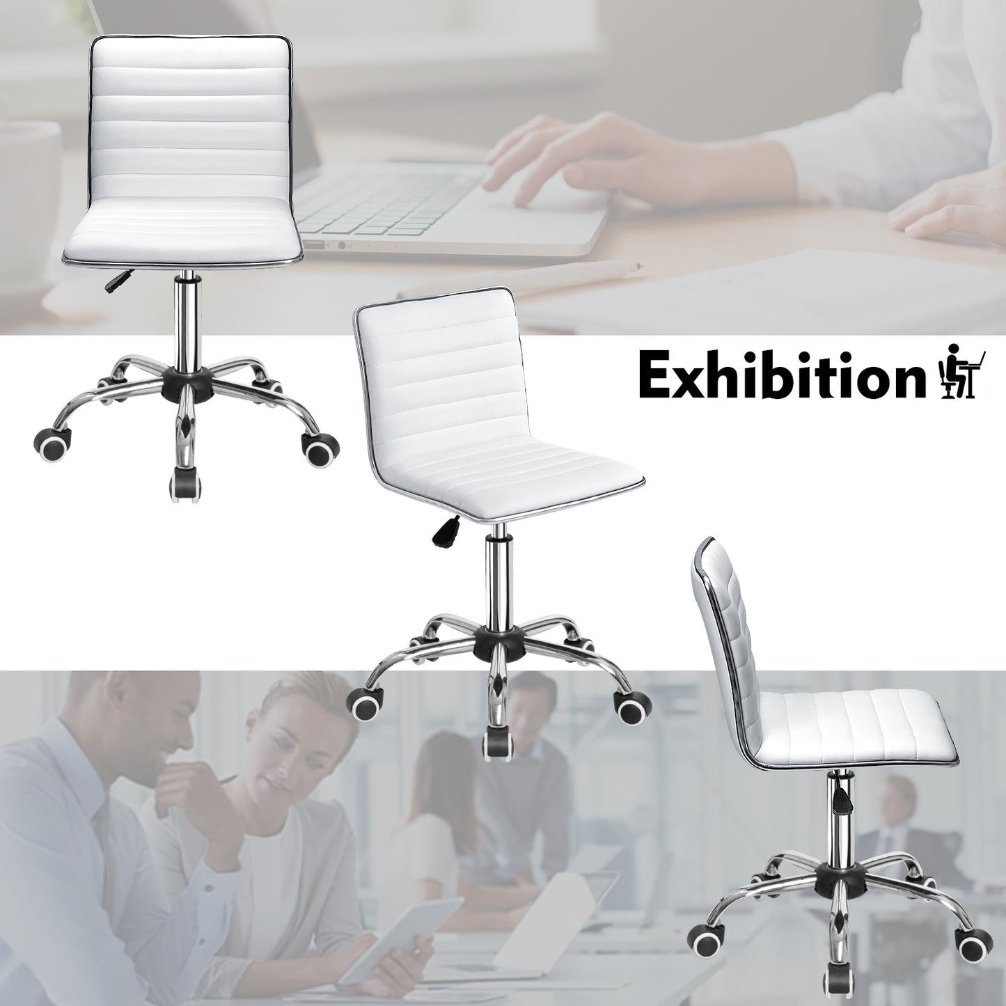 Furmax Mid Back Faux Leather Office Desk Computer Task Chair, with Armless