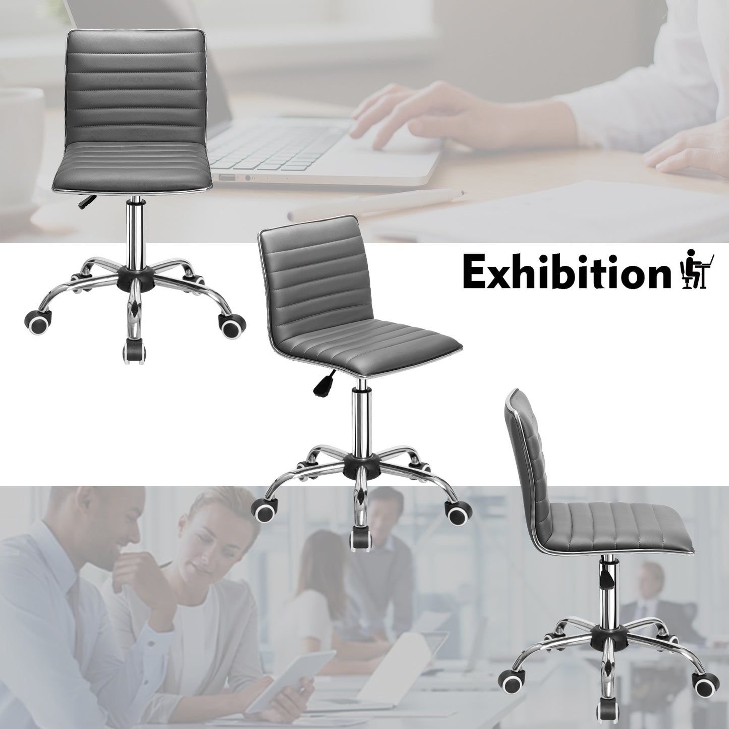 Furmax Mid Back Faux Leather Office Desk Computer Task Chair, with Armless