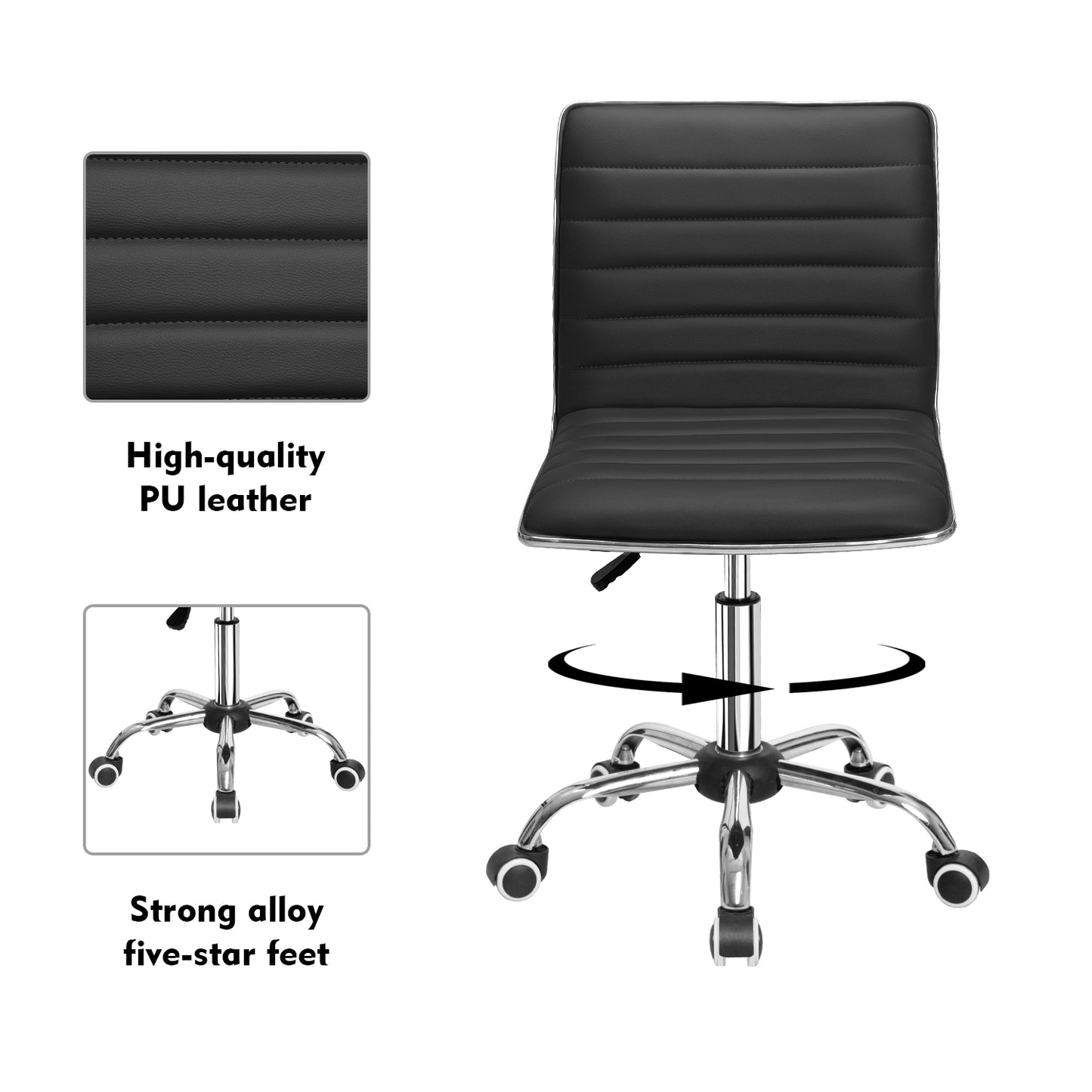 Furmax Mid Back Faux Leather Office Desk Computer Task Chair, with Armless