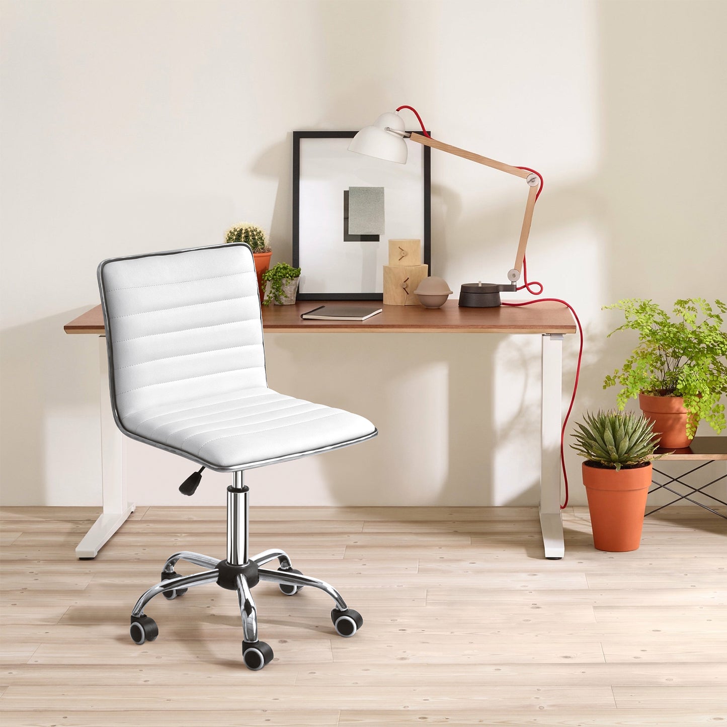 Furmax Mid Back Faux Leather Office Desk Computer Task Chair, with Armless