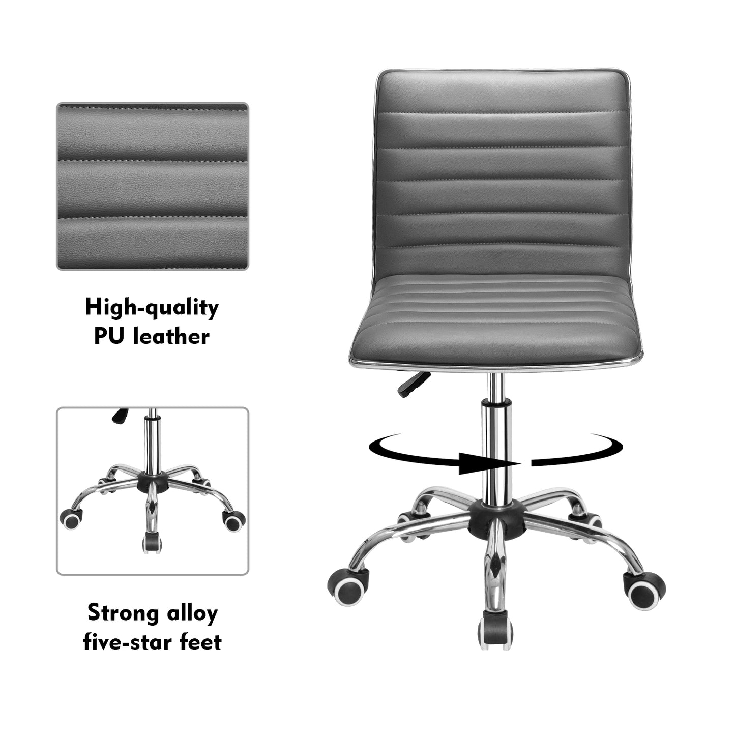 Furmax Mid Back Faux Leather Office Desk Computer Task Chair, with Armless
