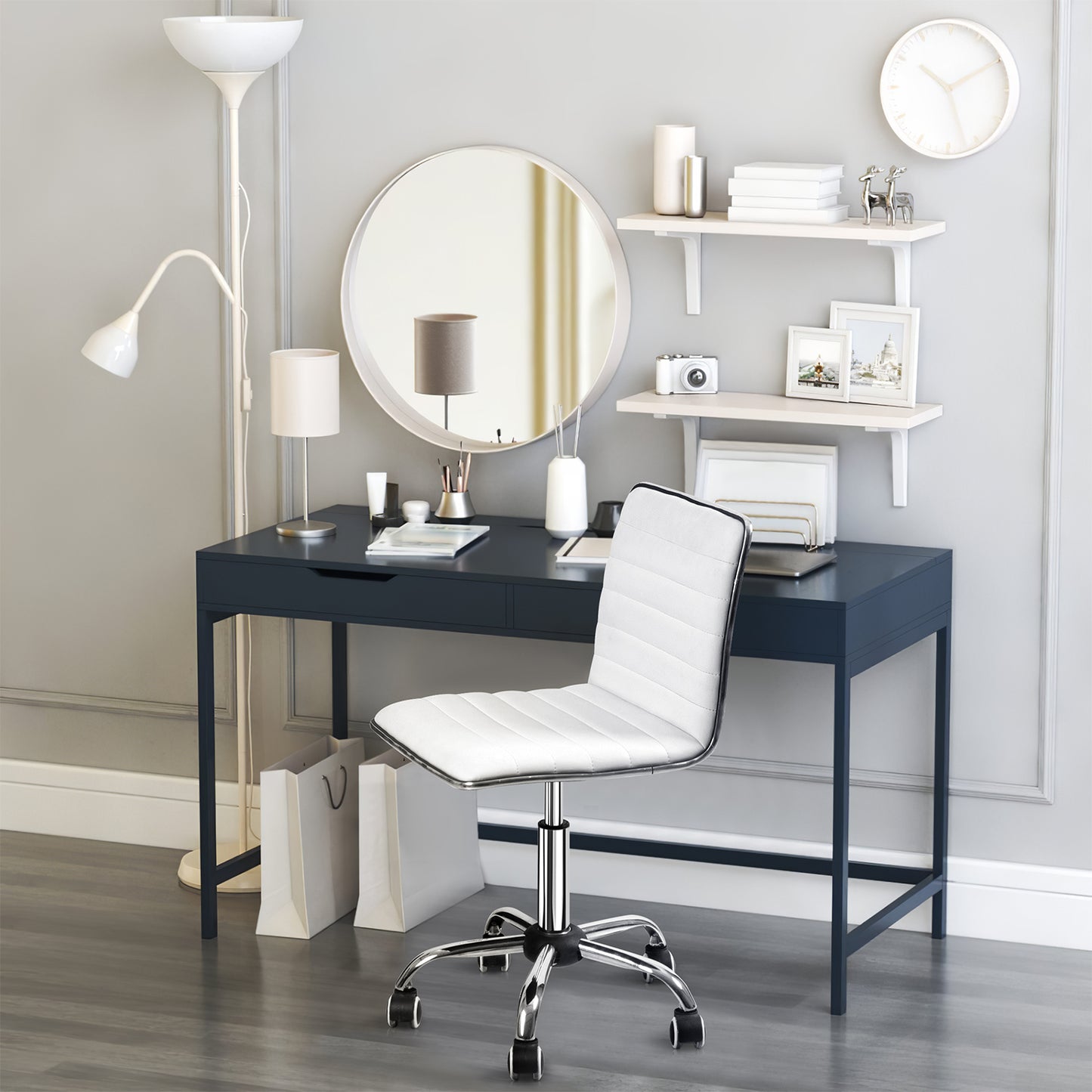 Furmax Mid Back Faux Leather Office Desk Computer Task Chair, with Armless