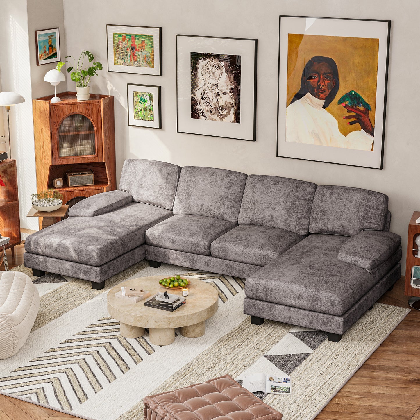 Furmax U Shaped Sectional Sofa Couch with Double Chaise for Apartments