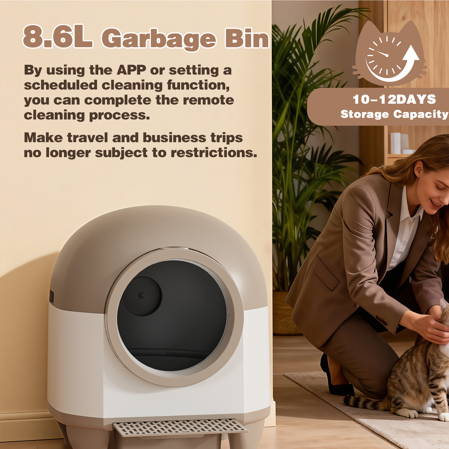Furmax Self Cleaning cat Litter Box with Mat,Automatic Cat Litter Box for Multiple Cats with Safety Protection and App Control,A Complimentary Garbage Bag