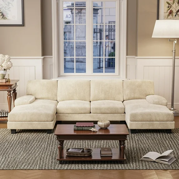 Furmax U Shaped Sectional Sofa Couch with Double Chaise for Apartments