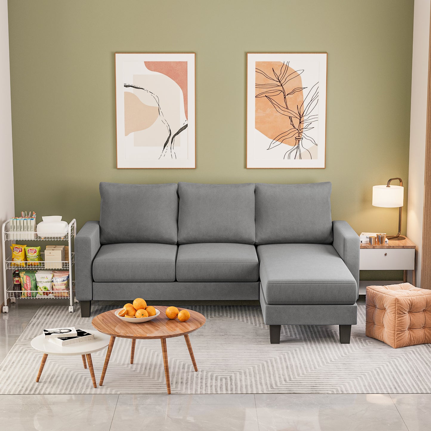 Furmax 70" Convertible Sectional Sofa Couch 3-Seat L-Shaped Small Sofa Couch with Reversible Chaise for Small Living Room, Apartment and Small Space