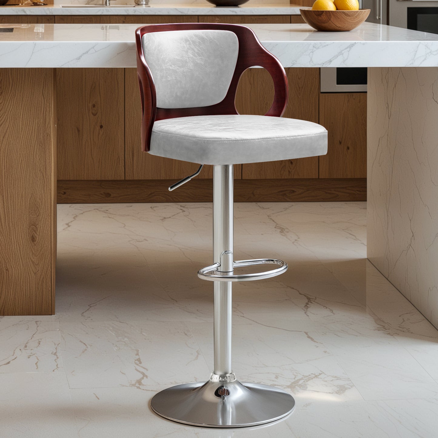 Furmax Bar stools PU Leather Modern Double Material Armless Chairs with Footrest Adjustable Barstool with Back for Kitchen Living Room Pub