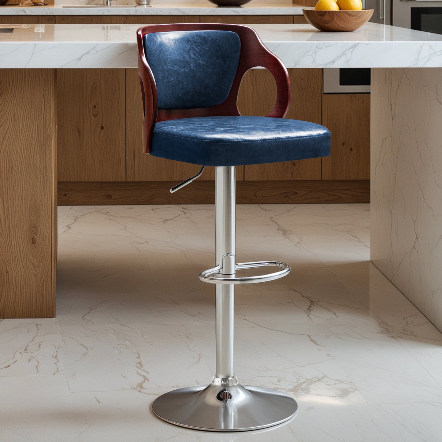 Furmax Bar stools PU Leather Modern Double Material Armless Chairs with Footrest Adjustable Barstool with Back for Kitchen Living Room Pub
