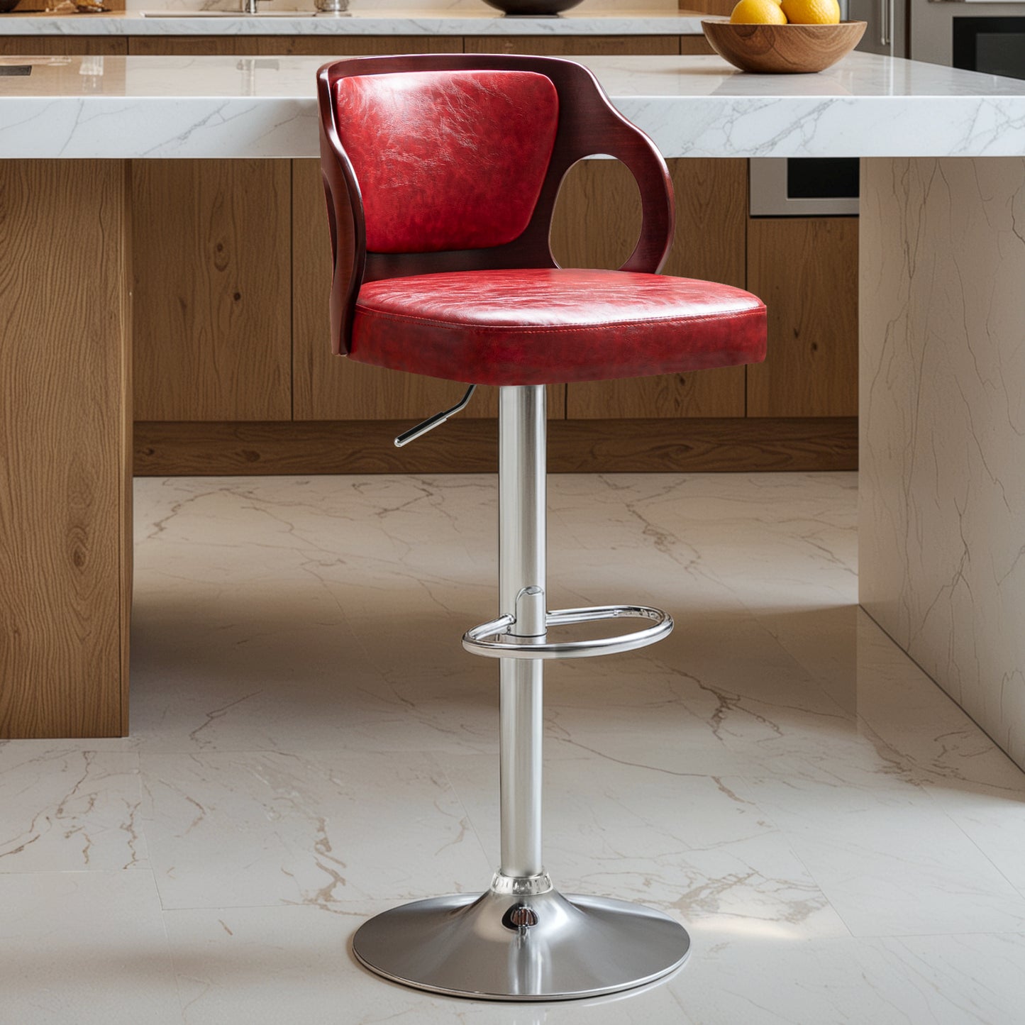 Furmax Bar stools PU Leather Modern Double Material Armless Chairs with Footrest Adjustable Barstool with Back for Kitchen Living Room Pub