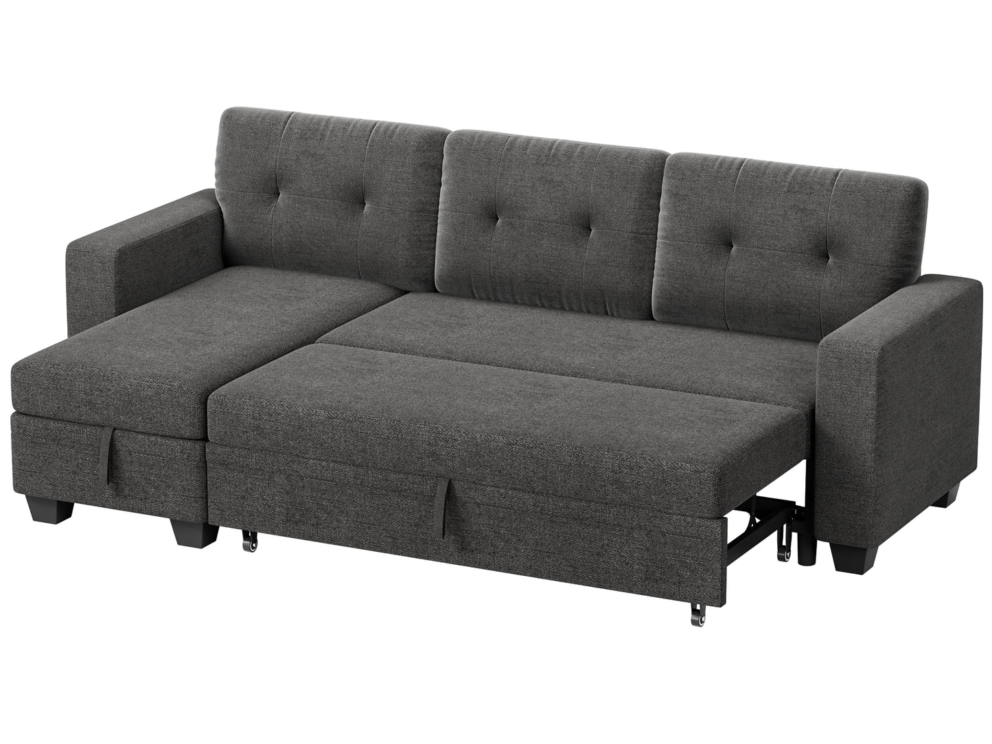 Furmax Convertible L-Shape Sofa with Storage Chaise and Pull-out Sofa Bed, Fabric Sectional Couch , Gray