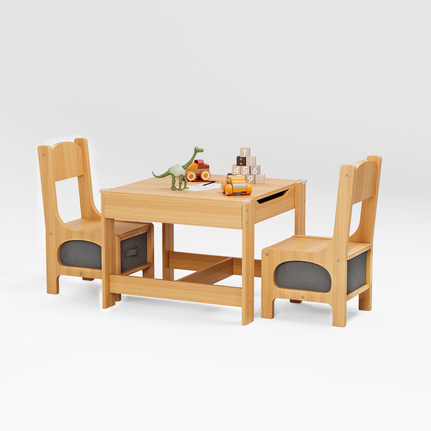 Furmax Children Table and Chair Set, 3 in 1 Wooden Activity Table and Chair Set with 2 in 1 Detachable Tabletop Table Storage Drawer for Home Nursery Playroom