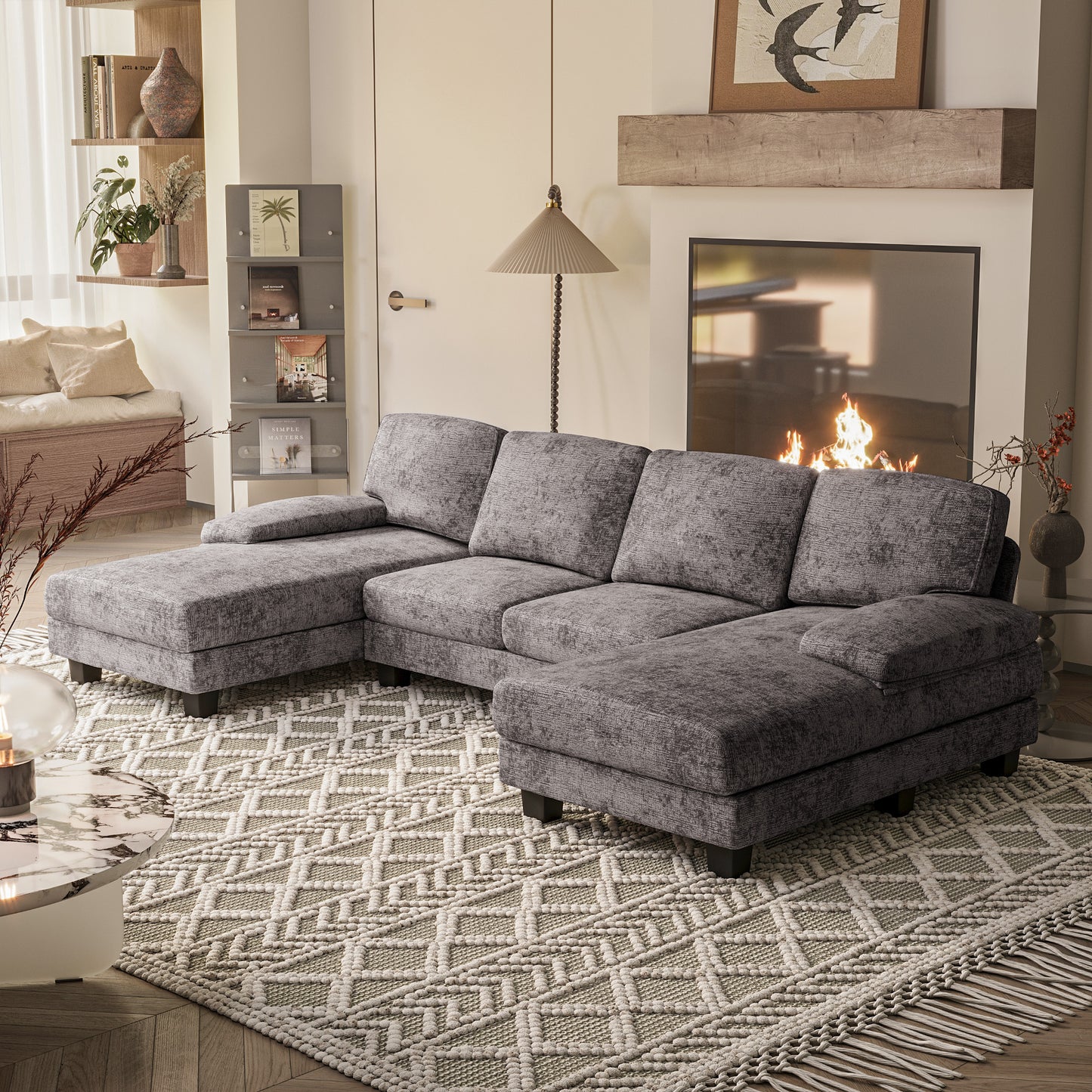 Furmax U Shaped Sectional Sofa Couch with Double Chaise for Apartments