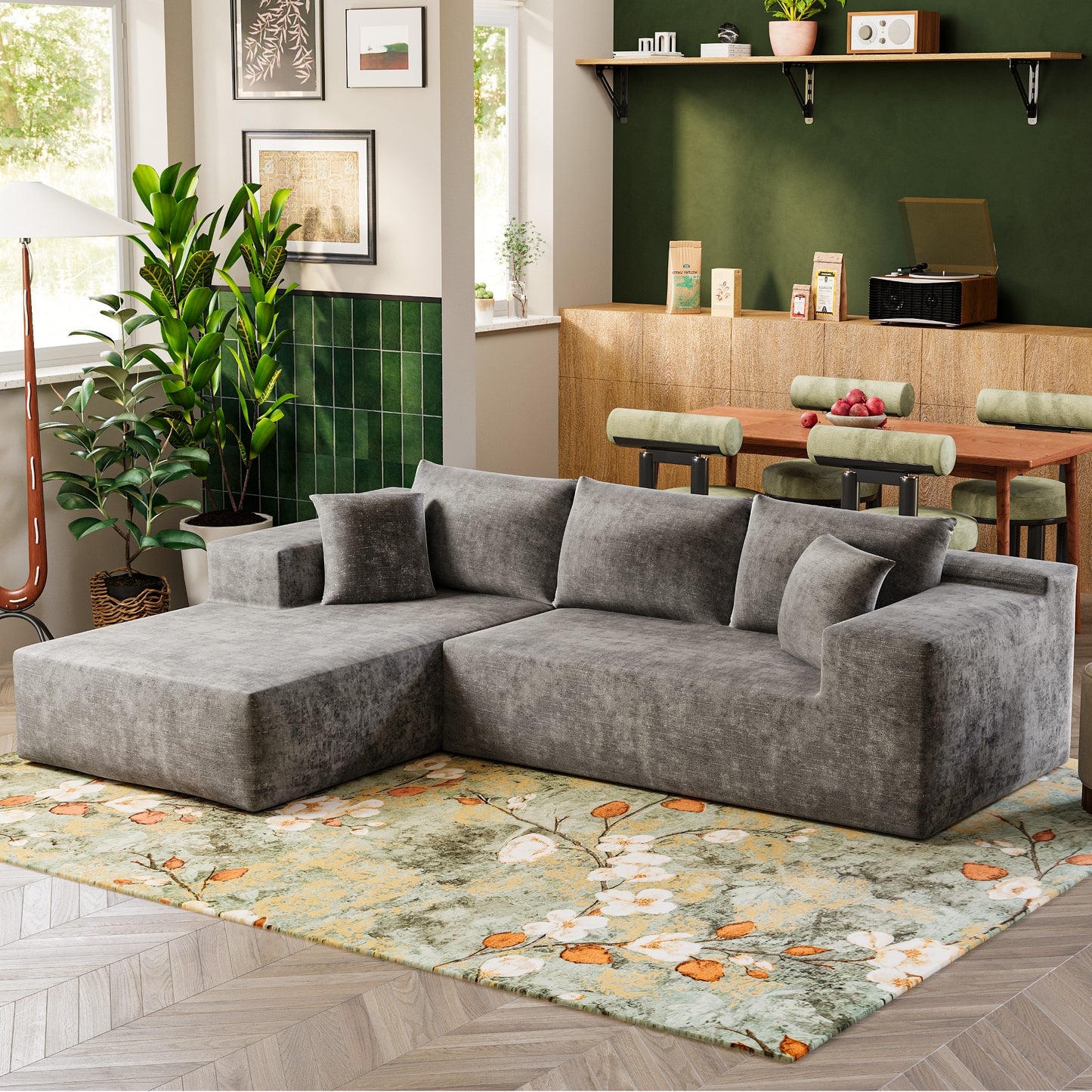 Furmax L-Shape Boneless Chaise Sectional Sofa Cloud Couch Sectional Corduroy Couch Set with Deep Seat for Living Room,Corduroy Gray