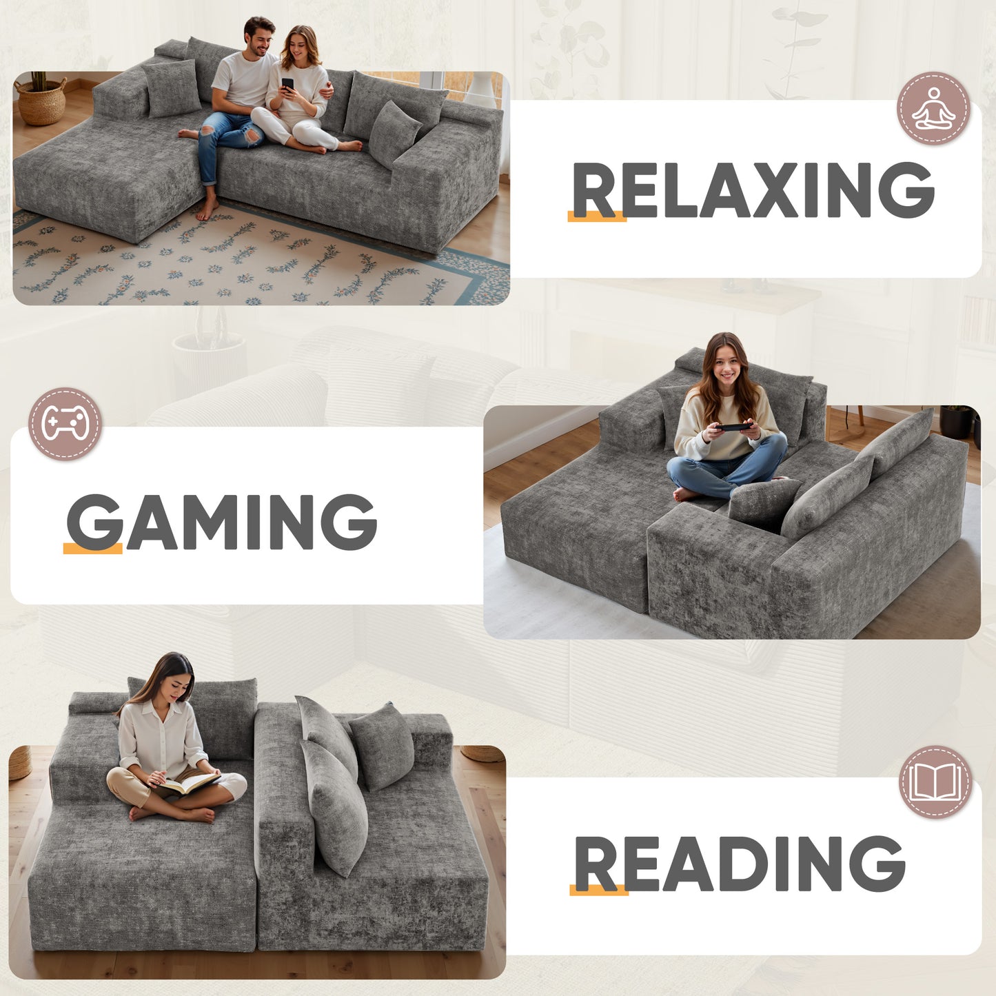 Furmax L-Shape Boneless Chaise Sectional Sofa Cloud Couch Sectional Corduroy Couch Set with Deep Seat for Living Room,Corduroy Gray