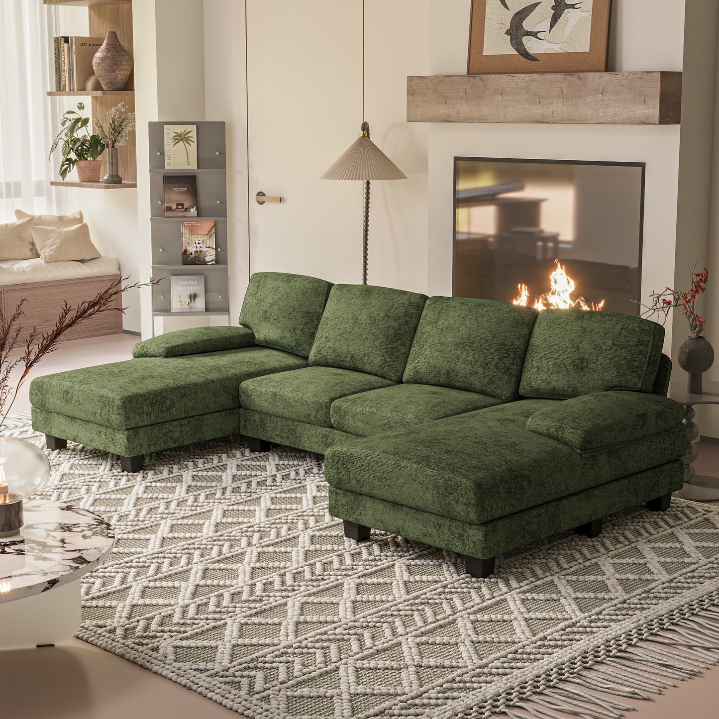 Furmax U Shaped Sectional Sofa Couch with Double Chaise for Apartments