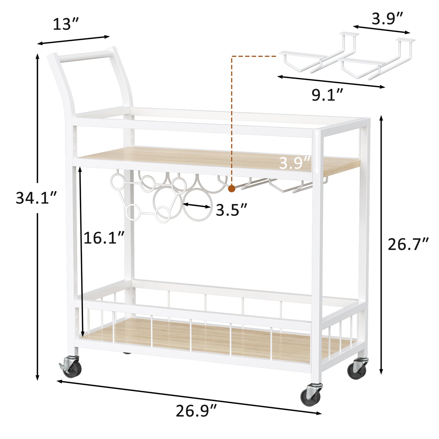 Furmax Mobile Bar Cart, Modern, Industrial, With Wine Rack, Glass Holder, and Wood Storage Shelves, Ideal for Living Room, Kitchen, Bar, Restaurants, and Parties, Golden