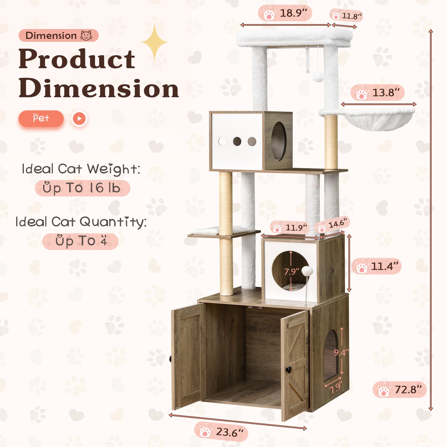 FURMAX Cat Tree for All Indoor Cats Large Cat Tower Condo with Sisal Scratching Post