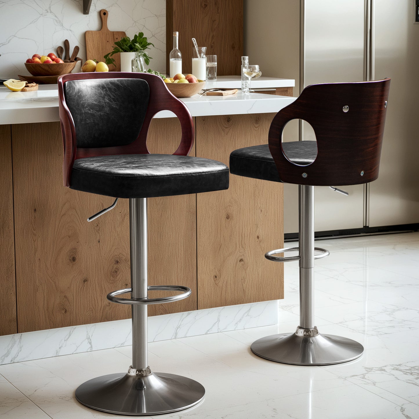 Furmax Bar stools PU Leather Modern Double Material Armless Chairs with Footrest Adjustable Barstool with Back for Kitchen Living Room Pub