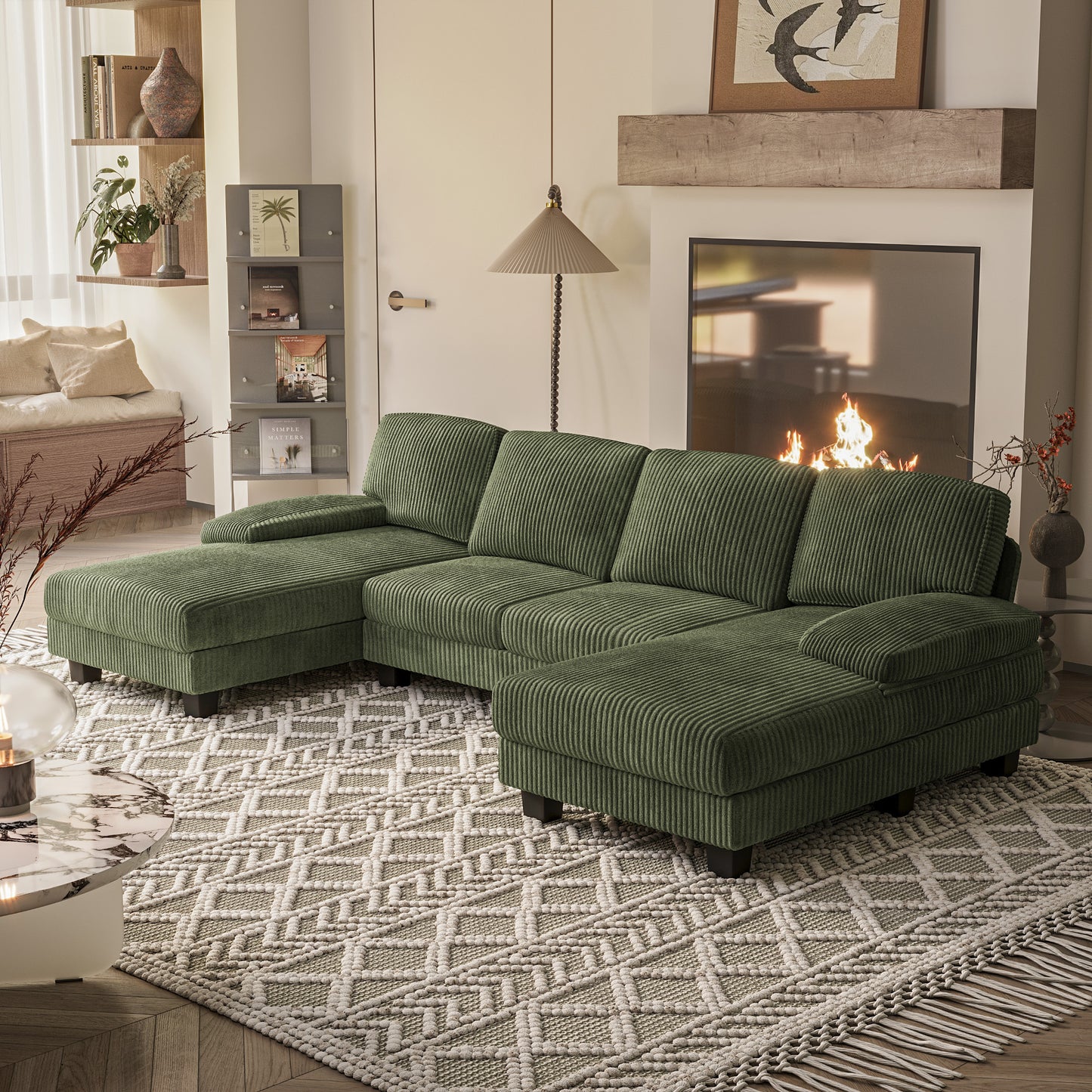 Furmax U Shaped Sectional Sofa Couch with Double Chaise for Apartments