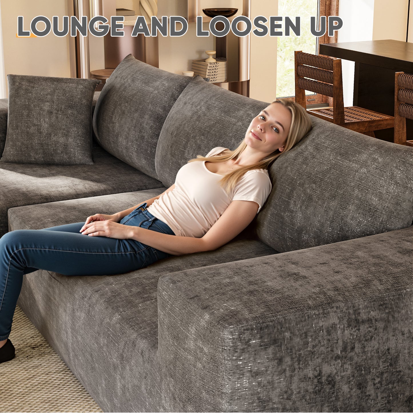 Furmax L-Shape Boneless Chaise Sectional Sofa Cloud Couch Sectional Corduroy Couch Set with Deep Seat for Living Room,Corduroy Gray