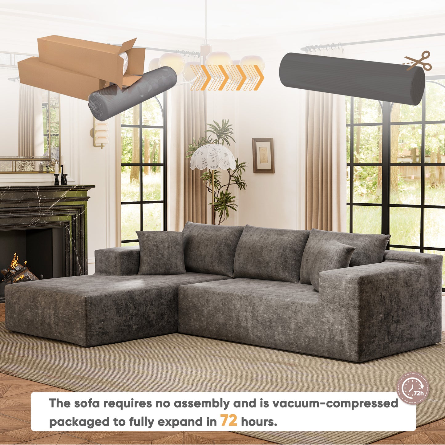 Furmax L-Shape Boneless Chaise Sectional Sofa Cloud Couch Sectional Corduroy Couch Set with Deep Seat for Living Room,Corduroy Gray