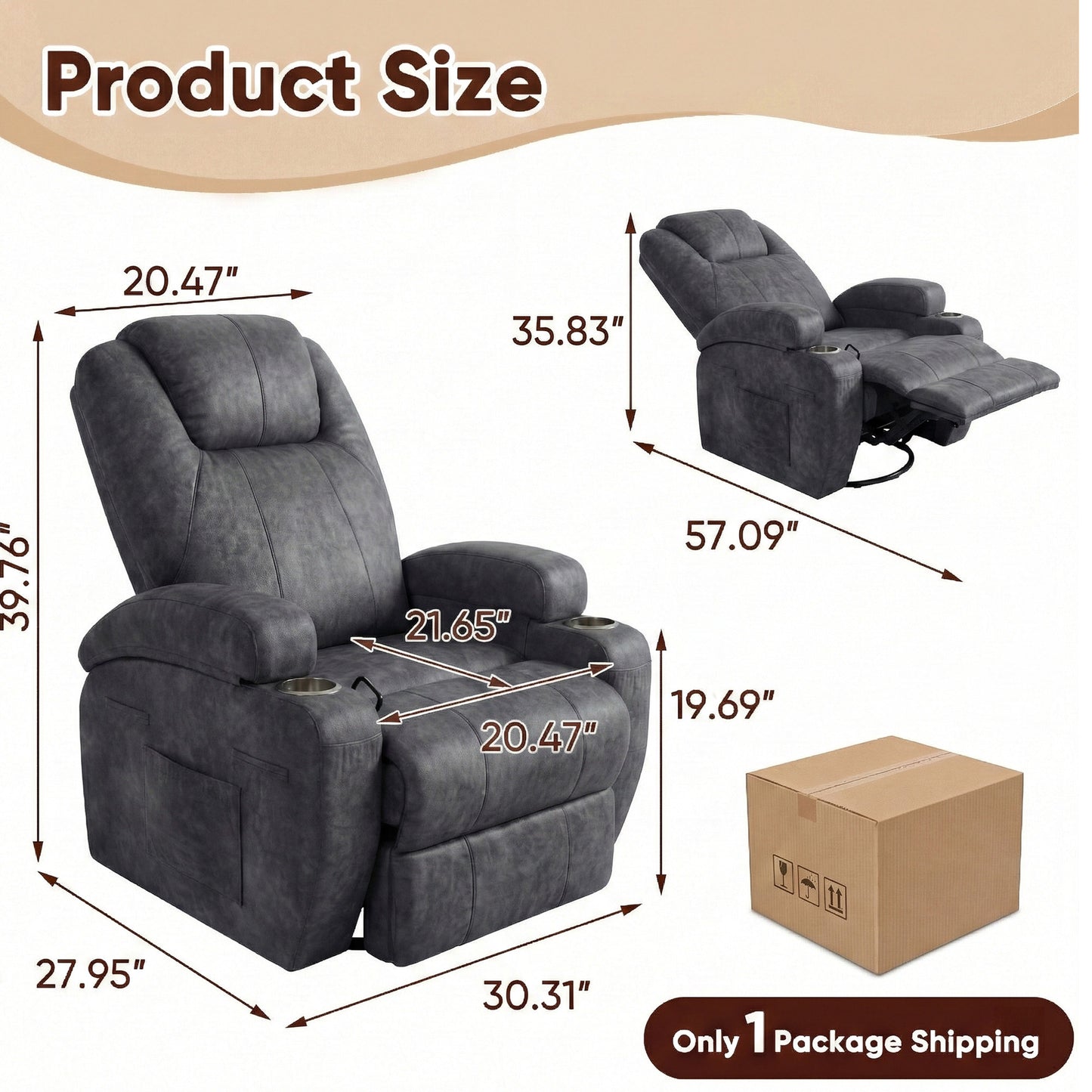 Furmax 360° Massage Swivel Rocker Recliner Single Manual Reclining Chair Sofa Modern Small Recliner Chair for Living Room,Nursery