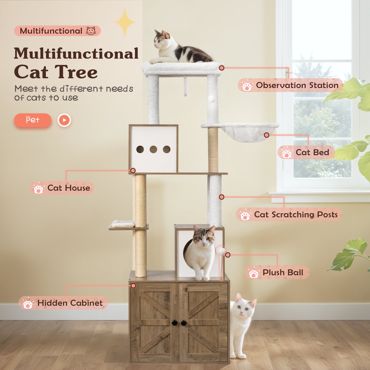 FURMAX Cat Tree for All Indoor Cats Large Cat Tower Condo with Sisal Scratching Post