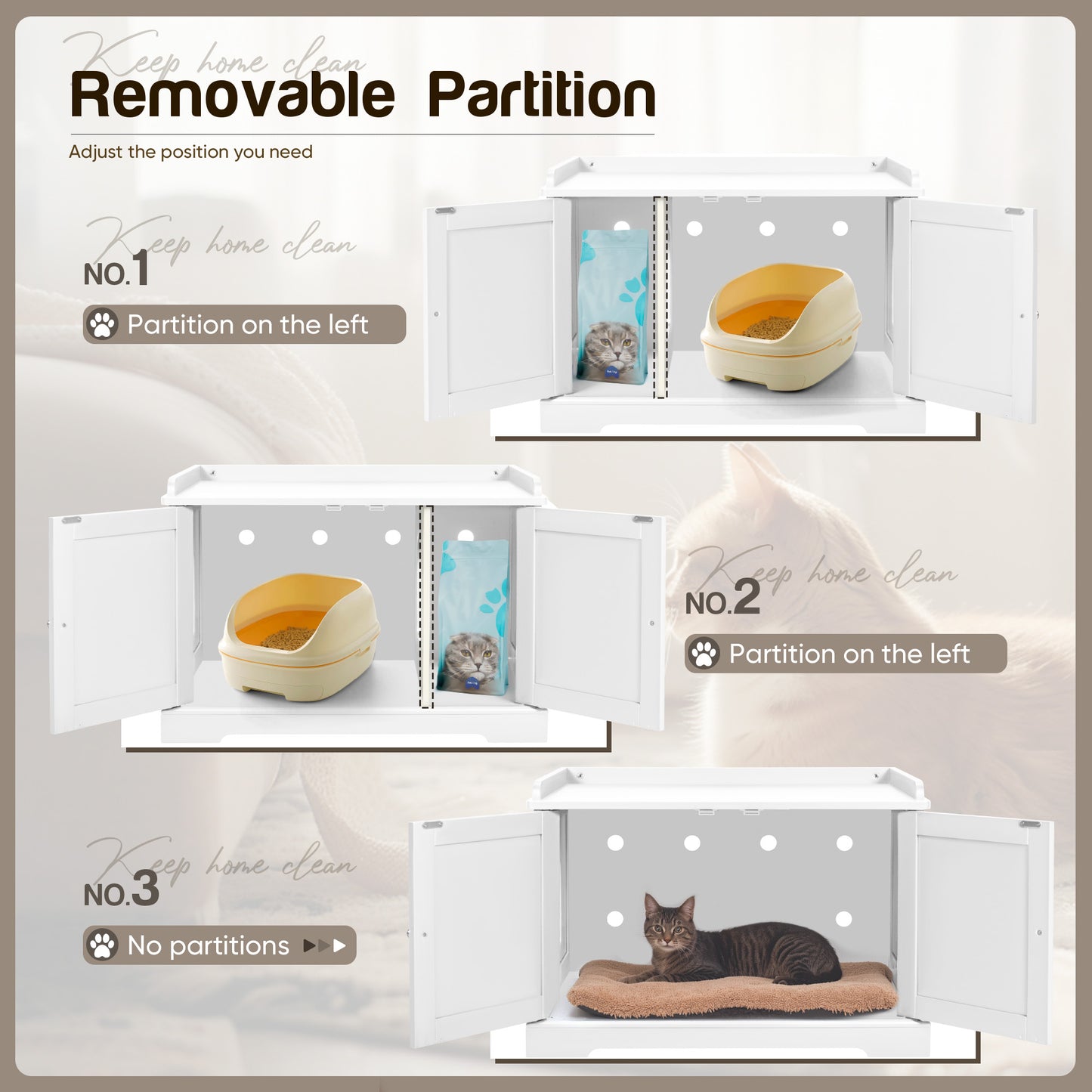 Furmax Hidden Litter Box with Removable Divider Multi-Functional Cat Litter Box Enclosed Cat Washroom Furniture