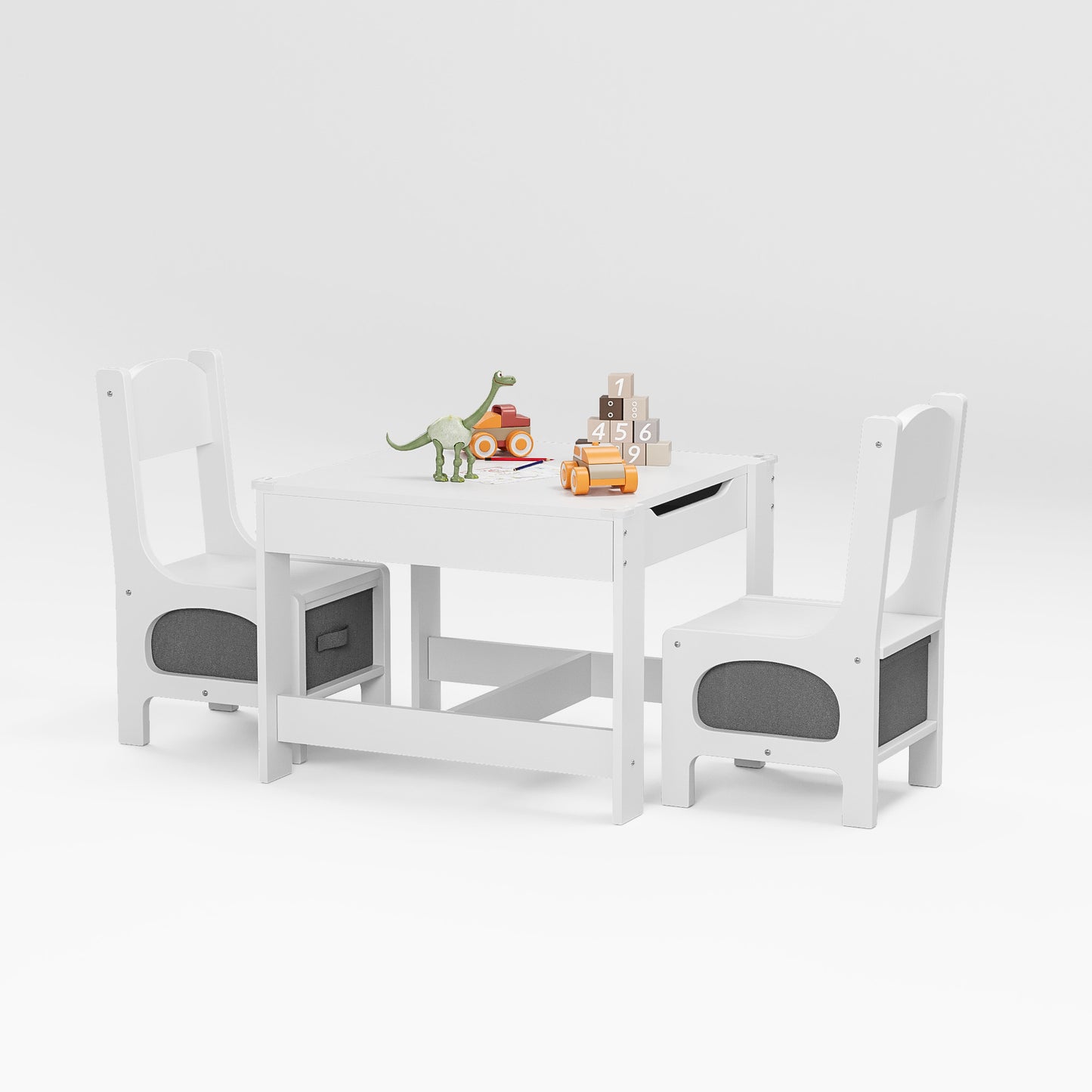 Furmax Children Table and Chair Set, 3 in 1 Wooden Activity Table and Chair Set with 2 in 1 Detachable Tabletop Table Storage Drawer for Home Nursery Playroom
