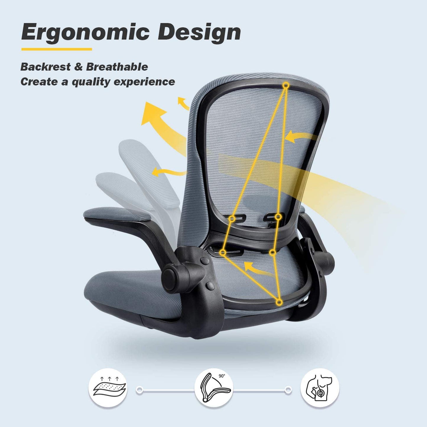 Furmax Office Chair Mesh Desk Chair with Adjustable Arms Ergonomic Computer Chair Rolling Chair with Back and Lumbar Support