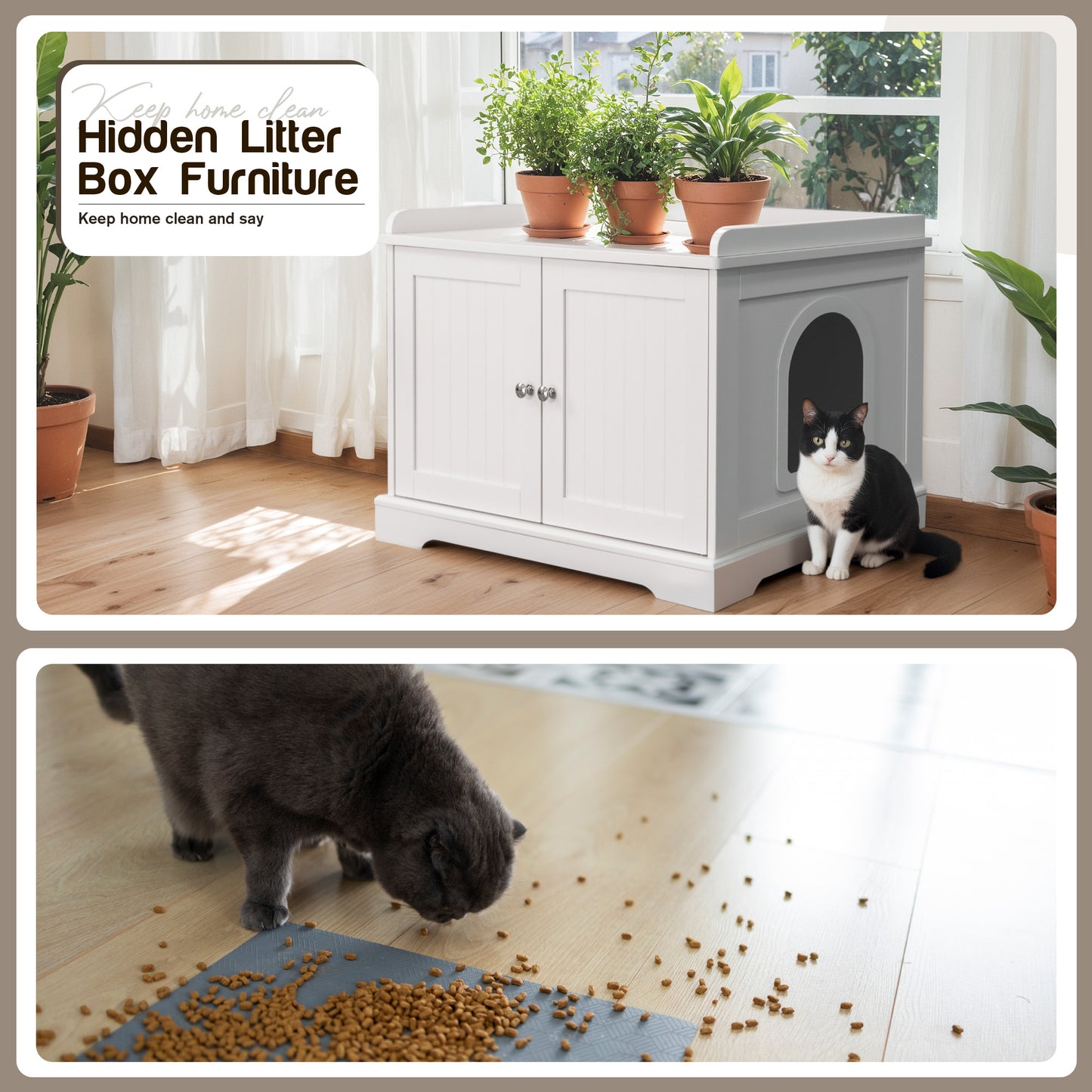 Furmax Hidden Litter Box with Removable Divider Multi-Functional Cat Litter Box Enclosed Cat Washroom Furniture