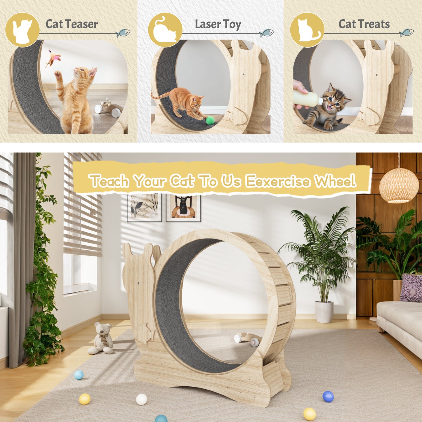 Furmax Cat Indoor Exercise Wheel Cat Running Wheel with Carpeted Runway