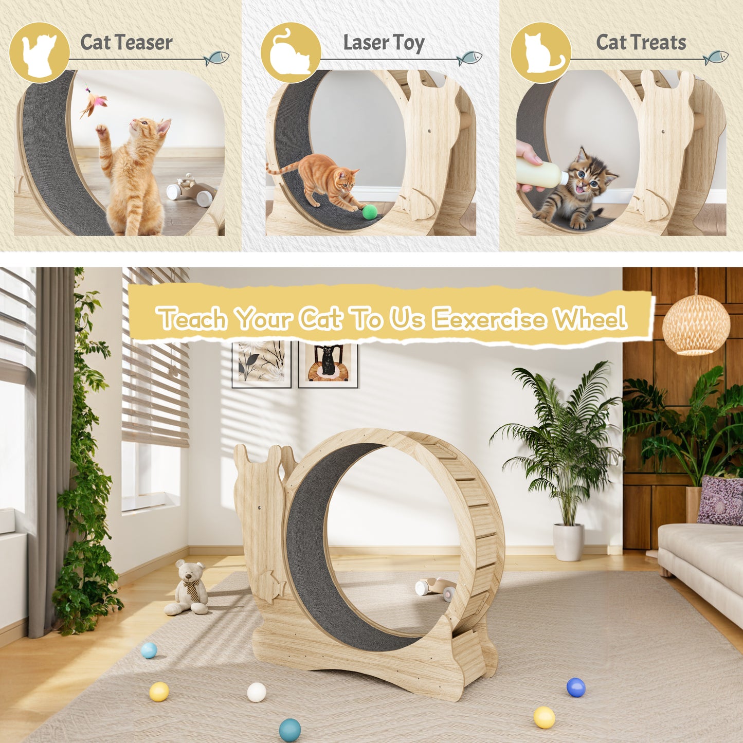 Furmax Cat Indoor Exercise Wheel Cat Running Wheel with Carpeted Runway