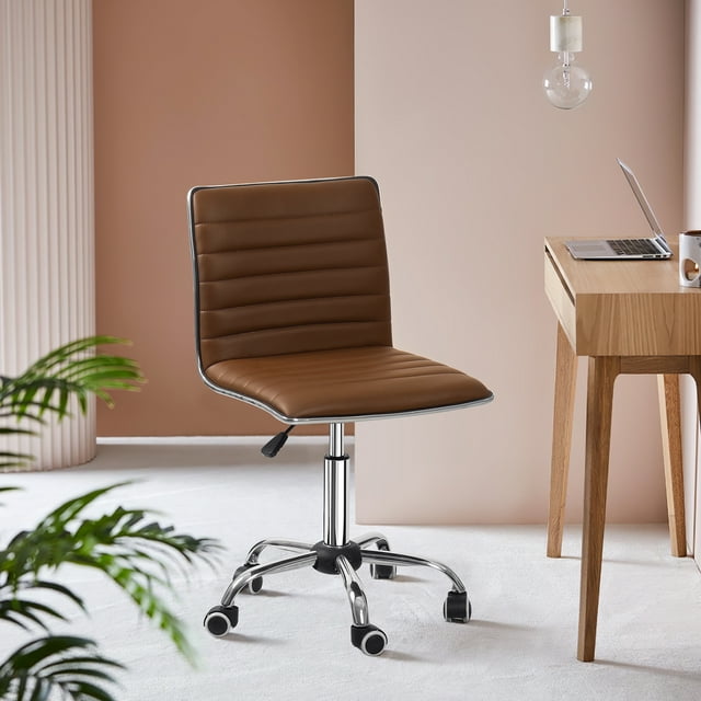 Furmax Mid Back Faux Leather Office Desk Computer Task Chair, with Armless