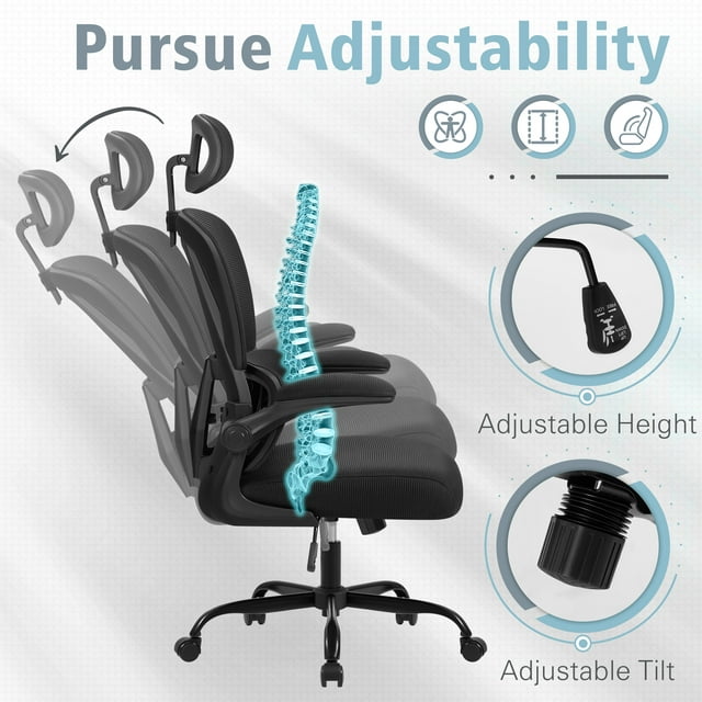 Furmax Ergonomic Office Chair Mesh Office Chair with Adjustable Headrest & Flip-Up Arms, Swivel Computer Task Chair with Lumbar Support