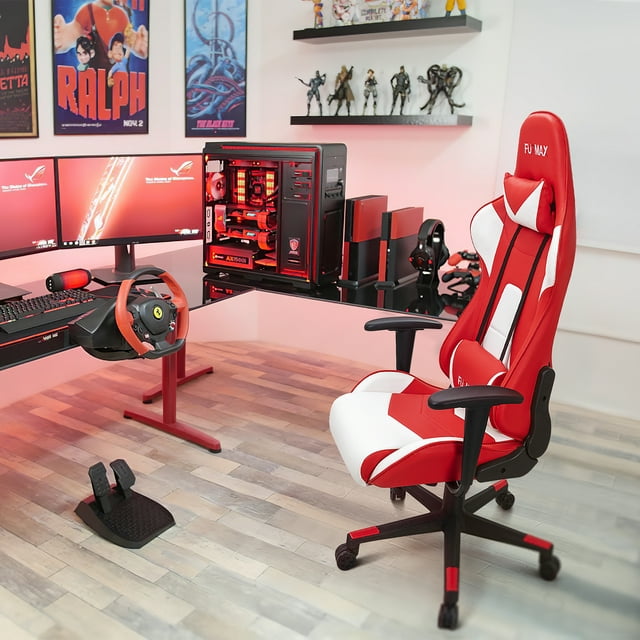 Furmax High-Back Gaming Office Chair Ergonomic Racing Style Adjustable Height Executive Computer Chair with Adjustable Headrest and Lumbar Pillow