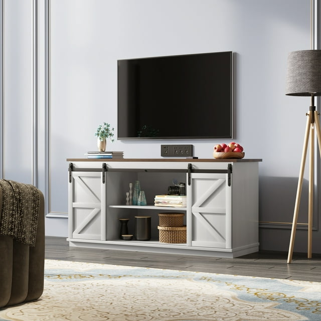 Furmax Modern Farmhouse Barn Door TV Stand for TVs up to 65"