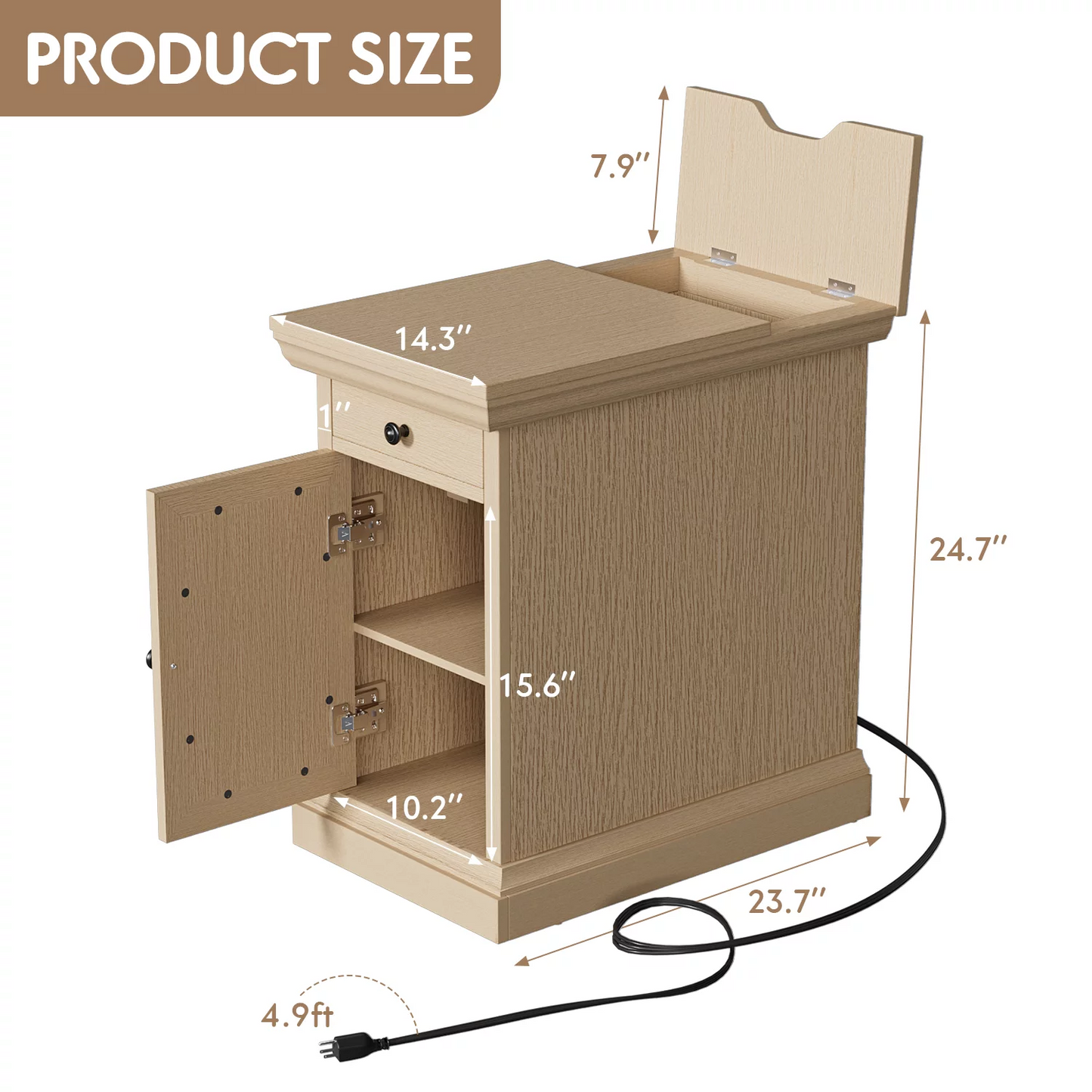 Furmax End Table,Nightstand with Charging Station, Side Table with Drawer & USB Ports & Power Outlets,Beige