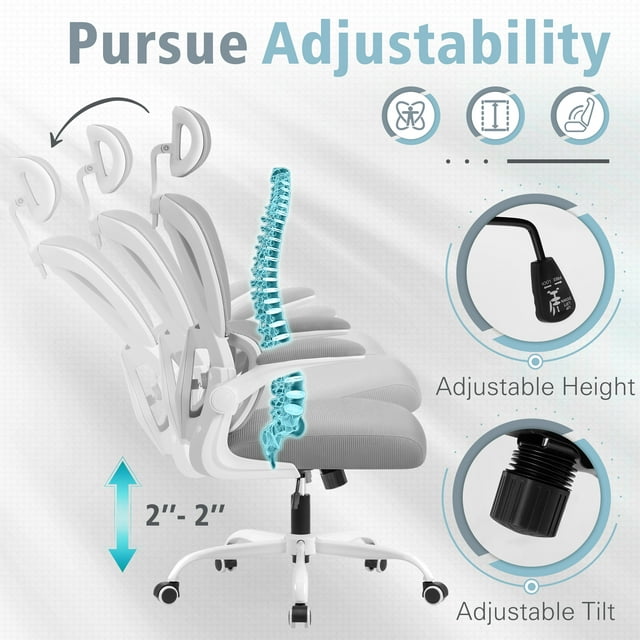 Furmax Ergonomic Office Chair Mesh Office Chair with Adjustable Headrest & Flip-Up Arms, Swivel Computer Task Chair with Lumbar Support