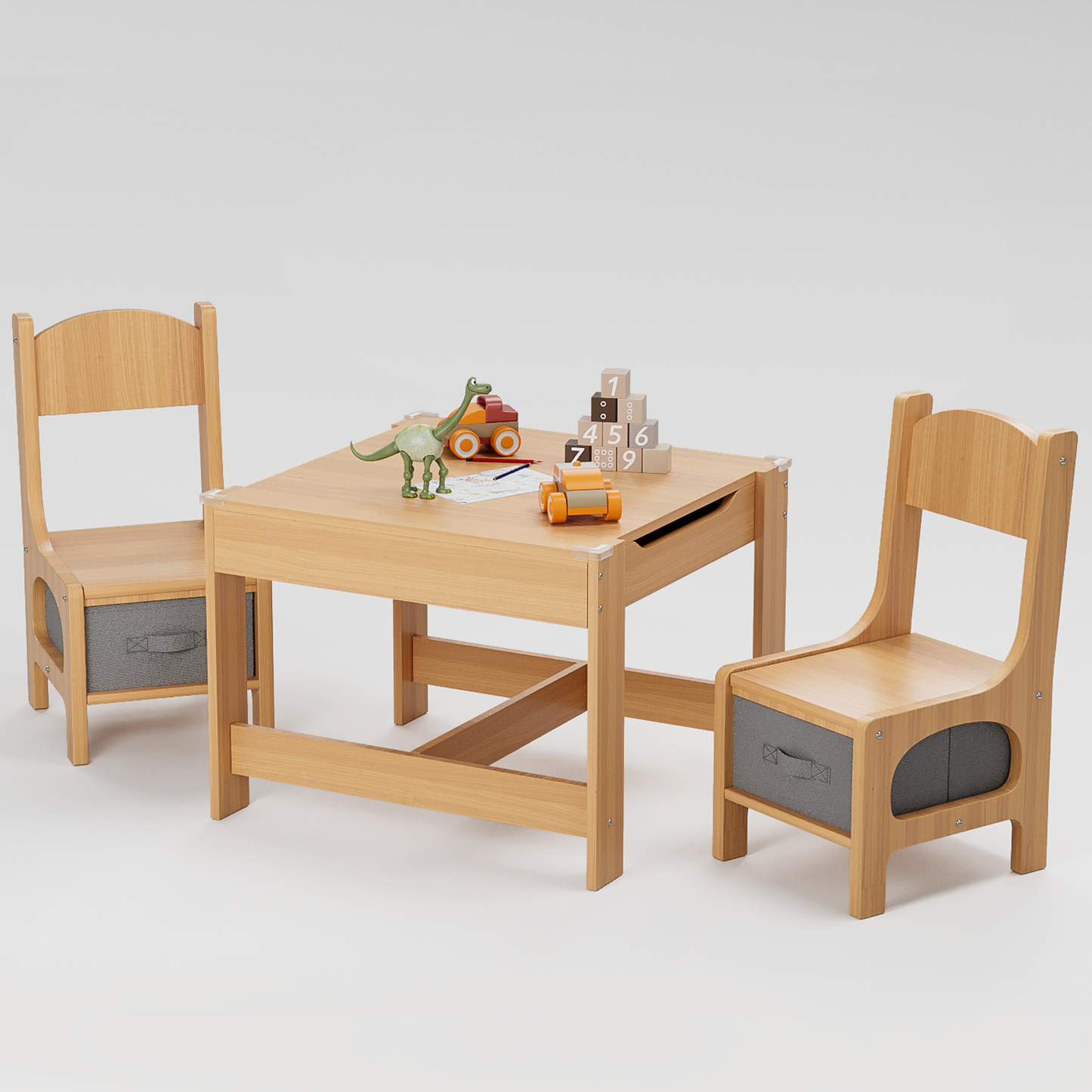 Furmax Children Table and Chair Set, 3 in 1 Wooden Activity Table and Chair Set with 2 in 1 Detachable Tabletop Table Storage Drawer for Home Nursery Playroom