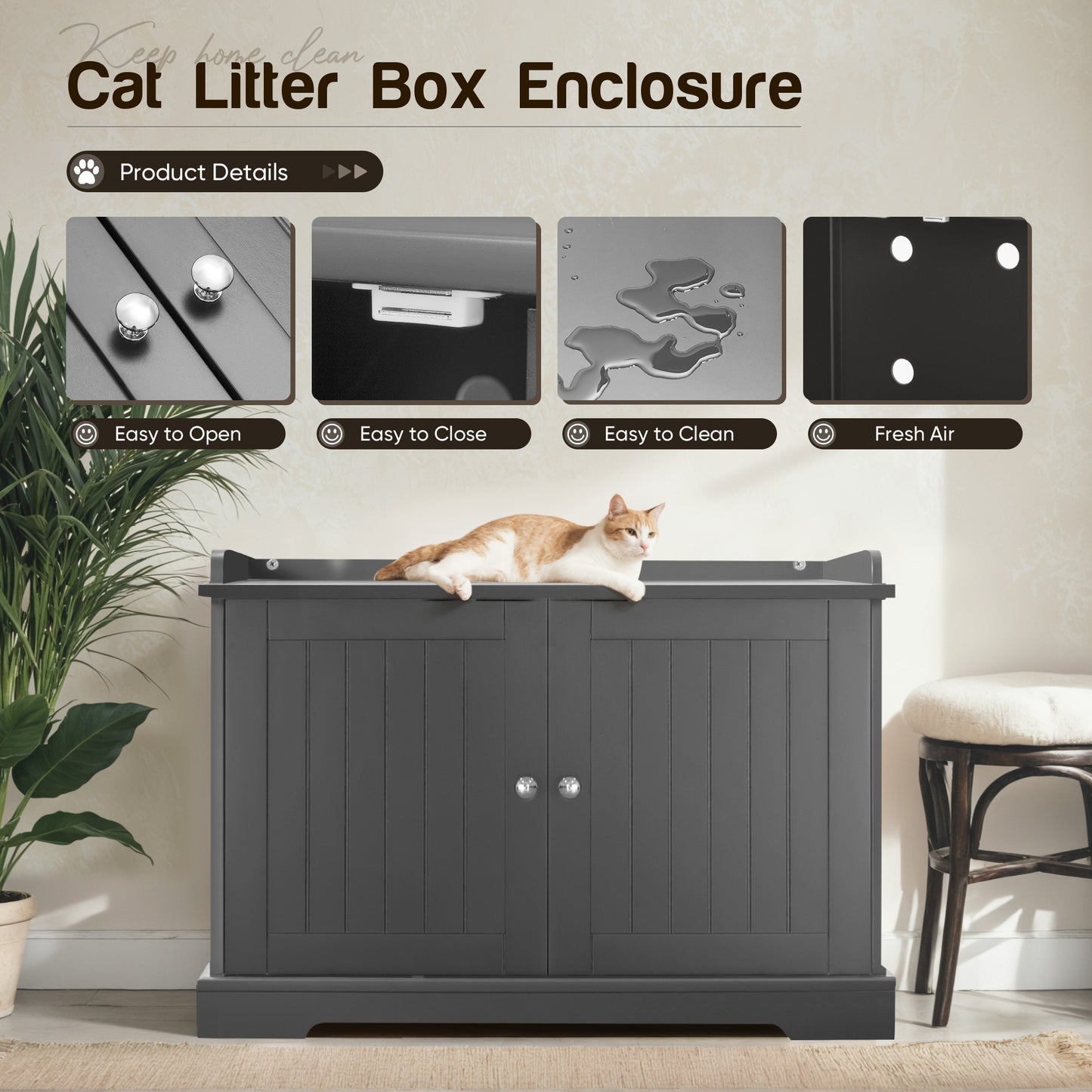 Furmax Hidden Litter Box with Removable Divider Multi-Functional Cat Litter Box Enclosed Cat Washroom Furniture