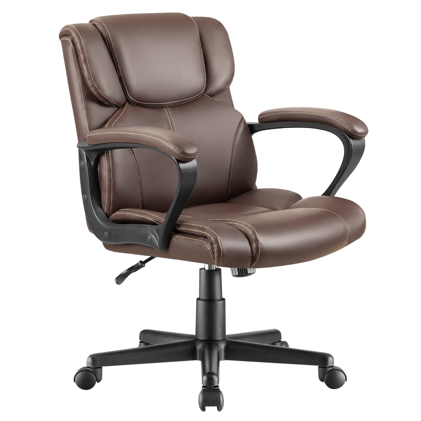 Furmax Mid Back Executive Office Swivel Computer Task Armrests Ergonomic Leather-Padded Desk Chair with Lumbar Support