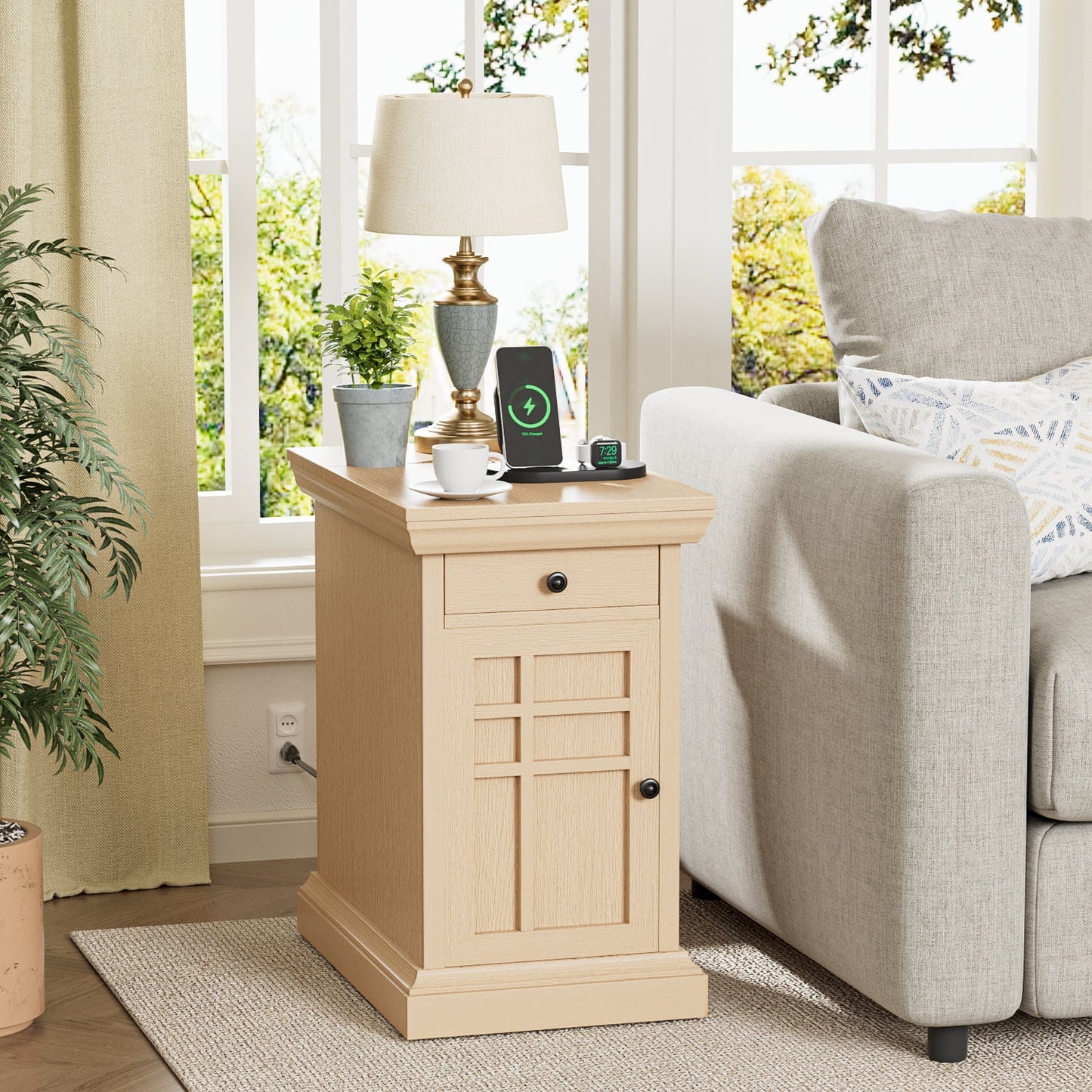Furmax End Table,Nightstand with Charging Station, Side Table with Drawer & USB Ports & Power Outlets